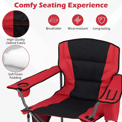 Oversized Camping Chair, Portable Folding Chair with Zippered Cooler Pouch & Cup Holder