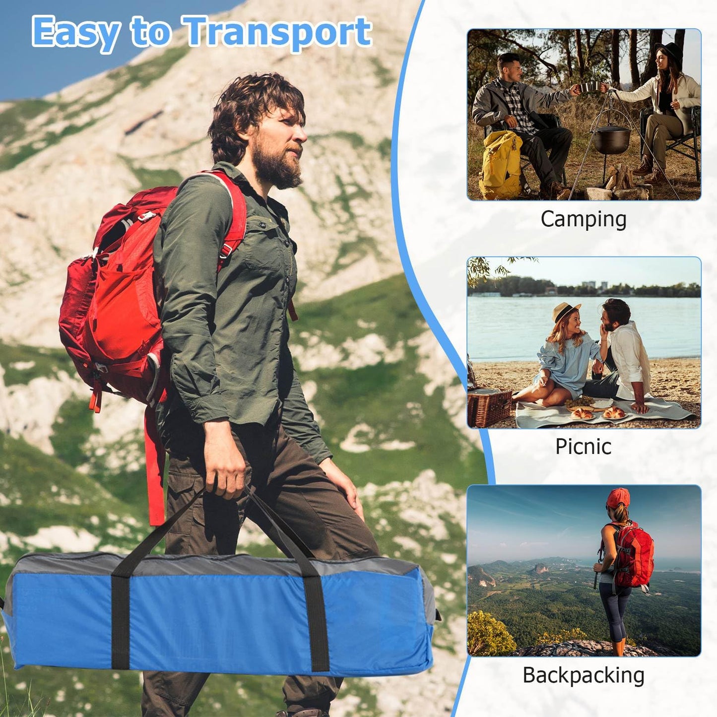 3 Person Outdoor Camping Tent Waterproof Family Tent w/Carrying Bag