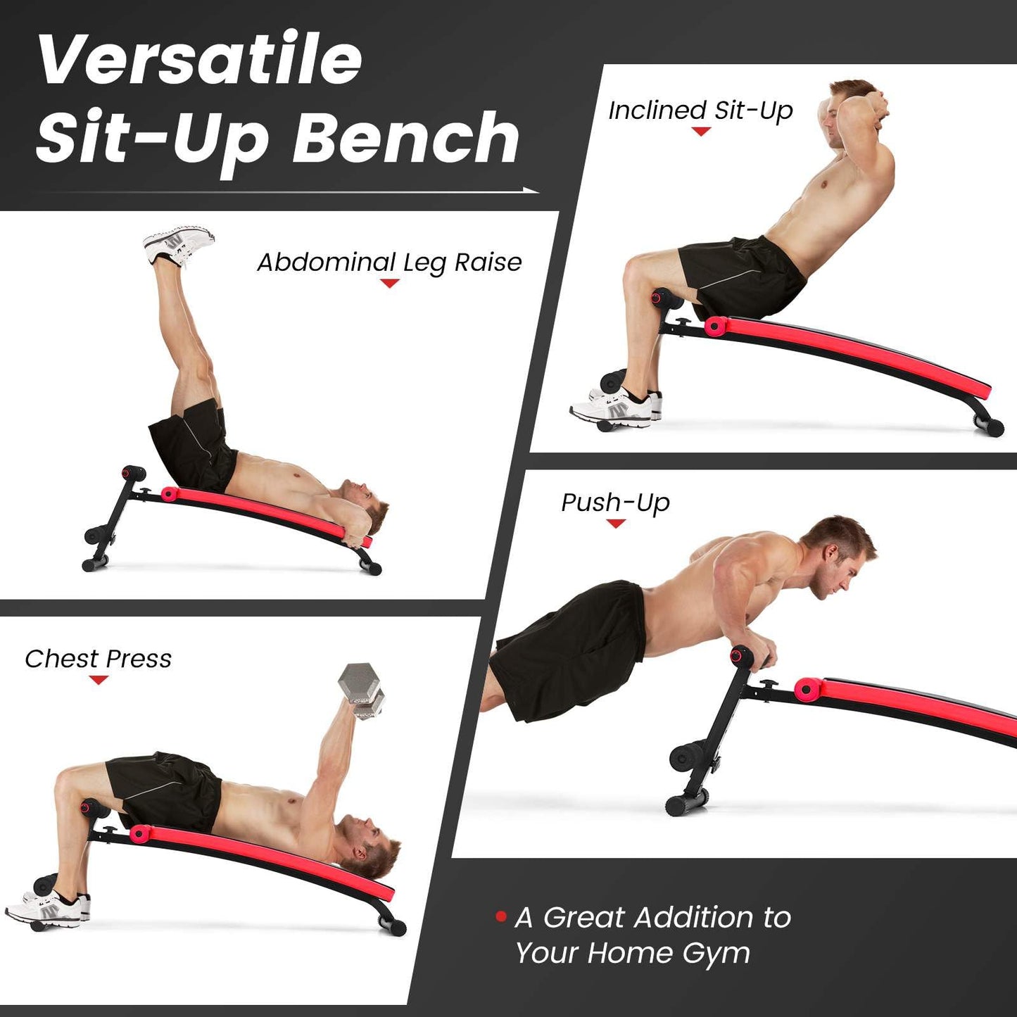 Foldable Adjustable Sit-Up Bench with Crunch Handles