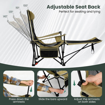 2 in 1 Portable Camping Chair with Detachable Footrest Adjustable Backrest