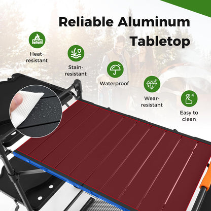 Folding Portable Camping Kitchen Table w/Heat-Resistant Aluminum Tabletop