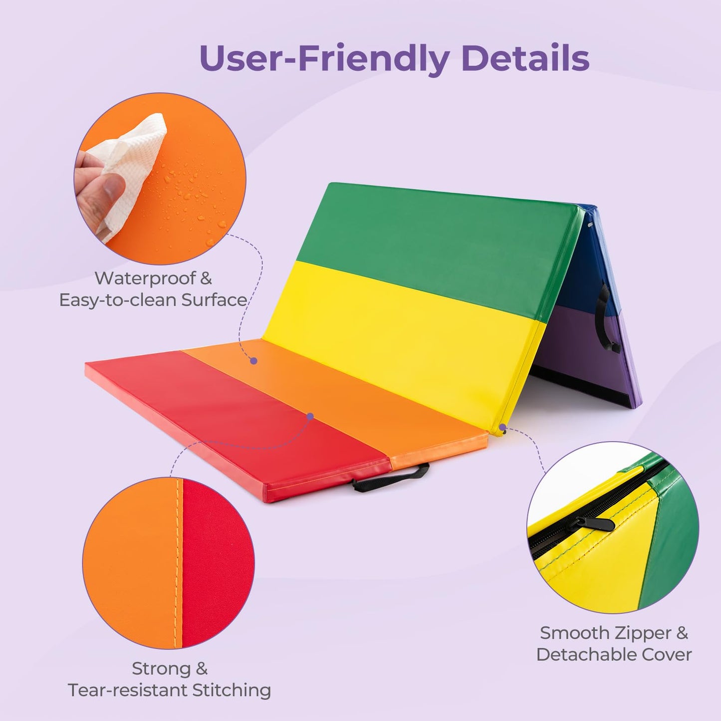 Tri-Fold Thick Tumbling Mat 180 cm x 120 cm x 4 cm with Hook & Loop Fasteners