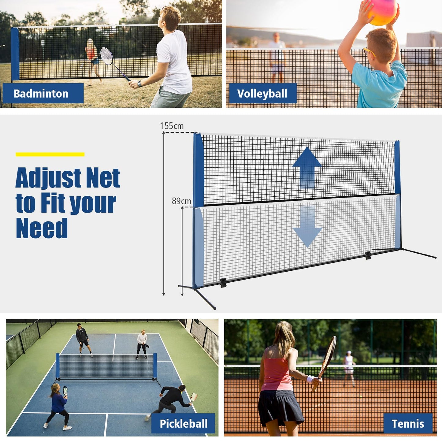 Portable Badminton Set with 2 Shuttlecocks Footpads Clamp Pads Carry Bag