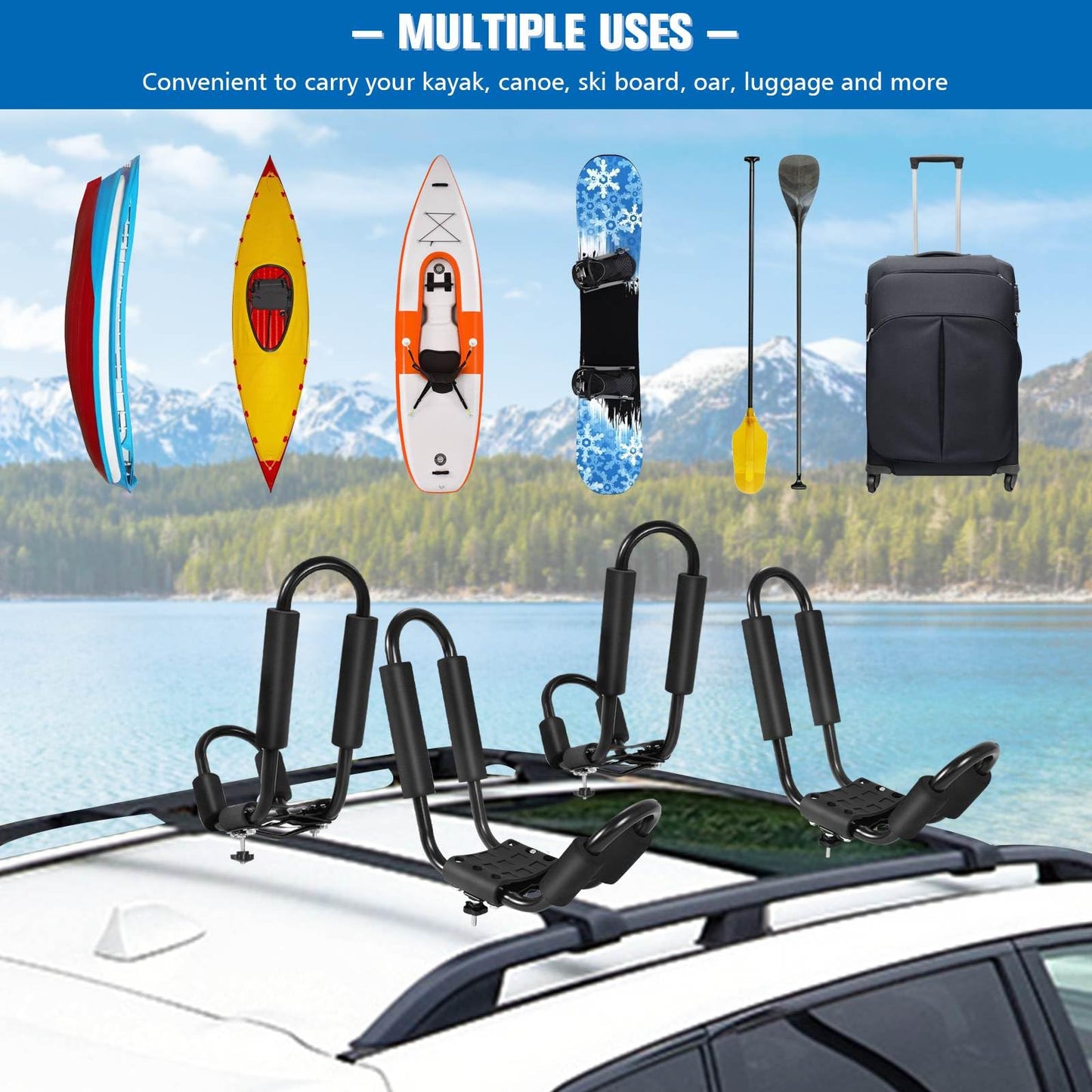 Set of 4 U-Bar Kayak Racks with Bandage