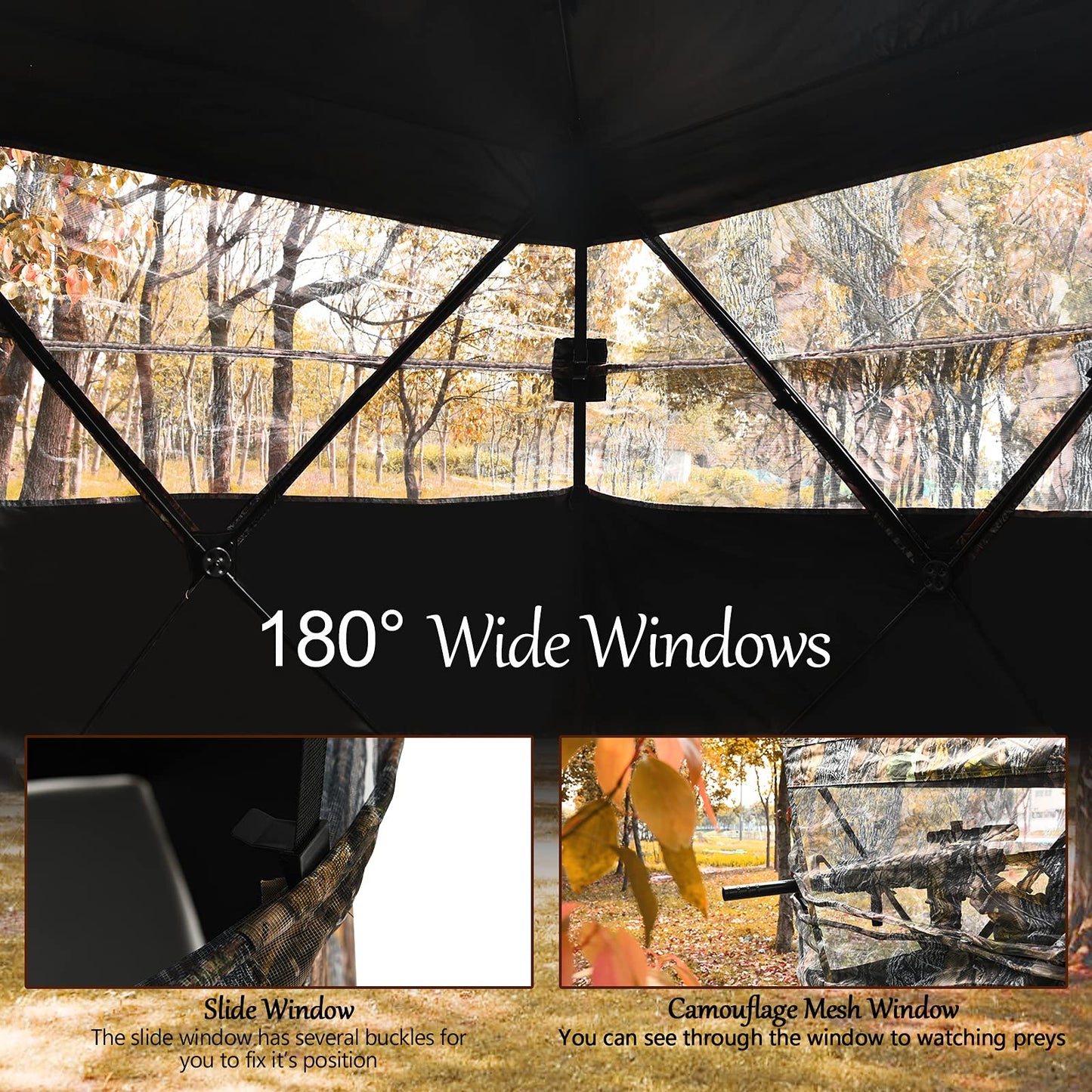 Pop Up Hunting Ground Blind 3 Person Camouflage Hunting Tent W/ Silent Slide Windows