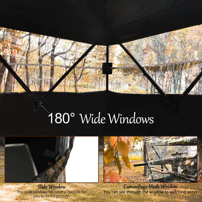 Pop Up Hunting Ground Blind 3 Person Camouflage Hunting Tent W/ Silent Slide Windows