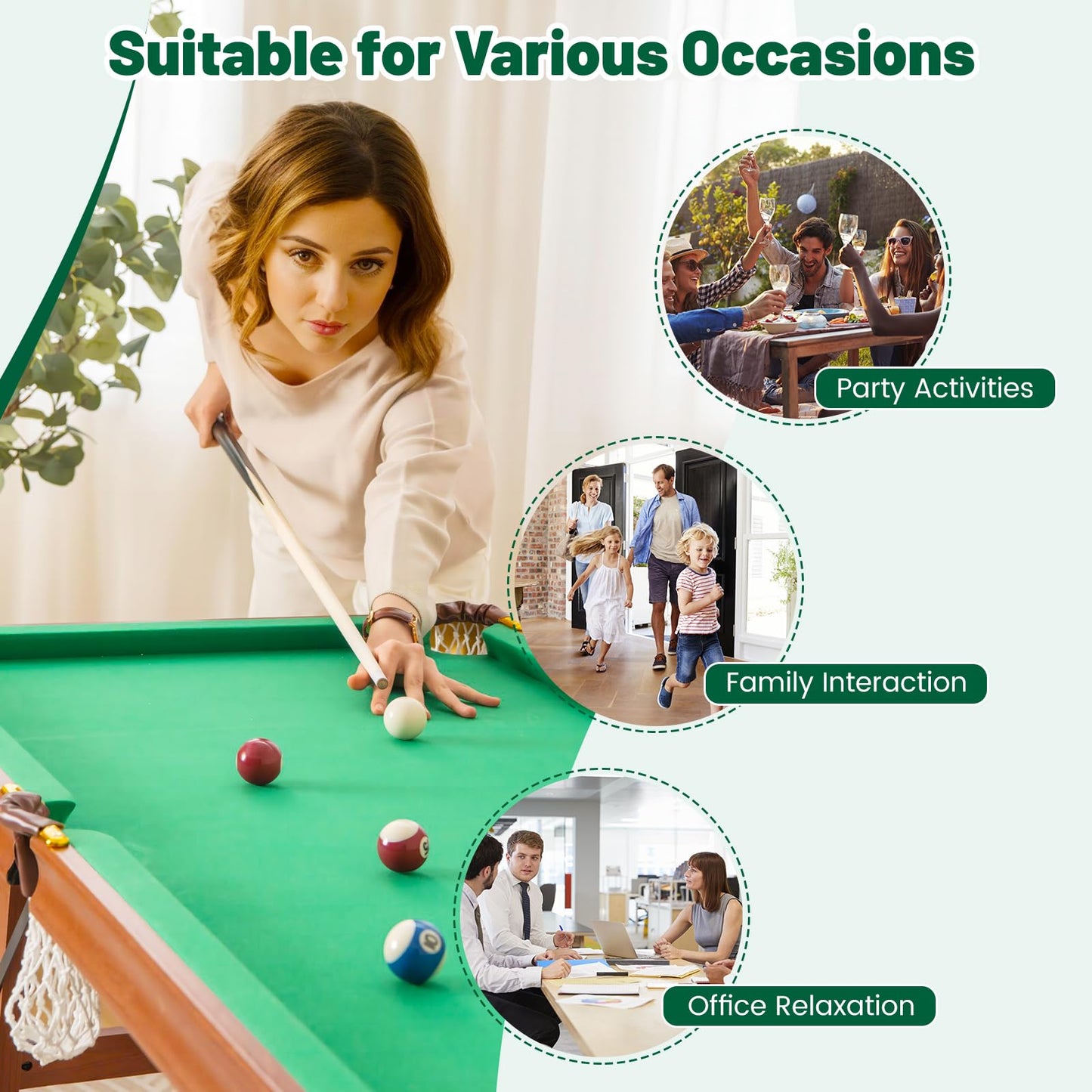 Portable Billiards Table Game with Foldable Legs for Family Game Bar Gym Room