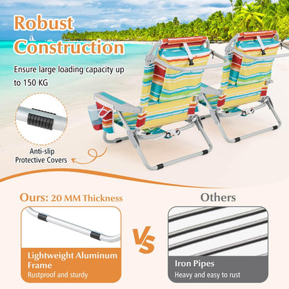 Foldable 5-Position Backpack Beach Chair with Cup Holder