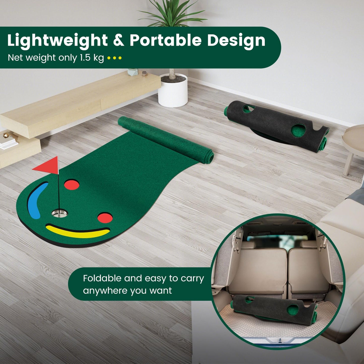 Par Three Putting Mat with 3 Putting Cups 1 Flag and Golf Hole Covers