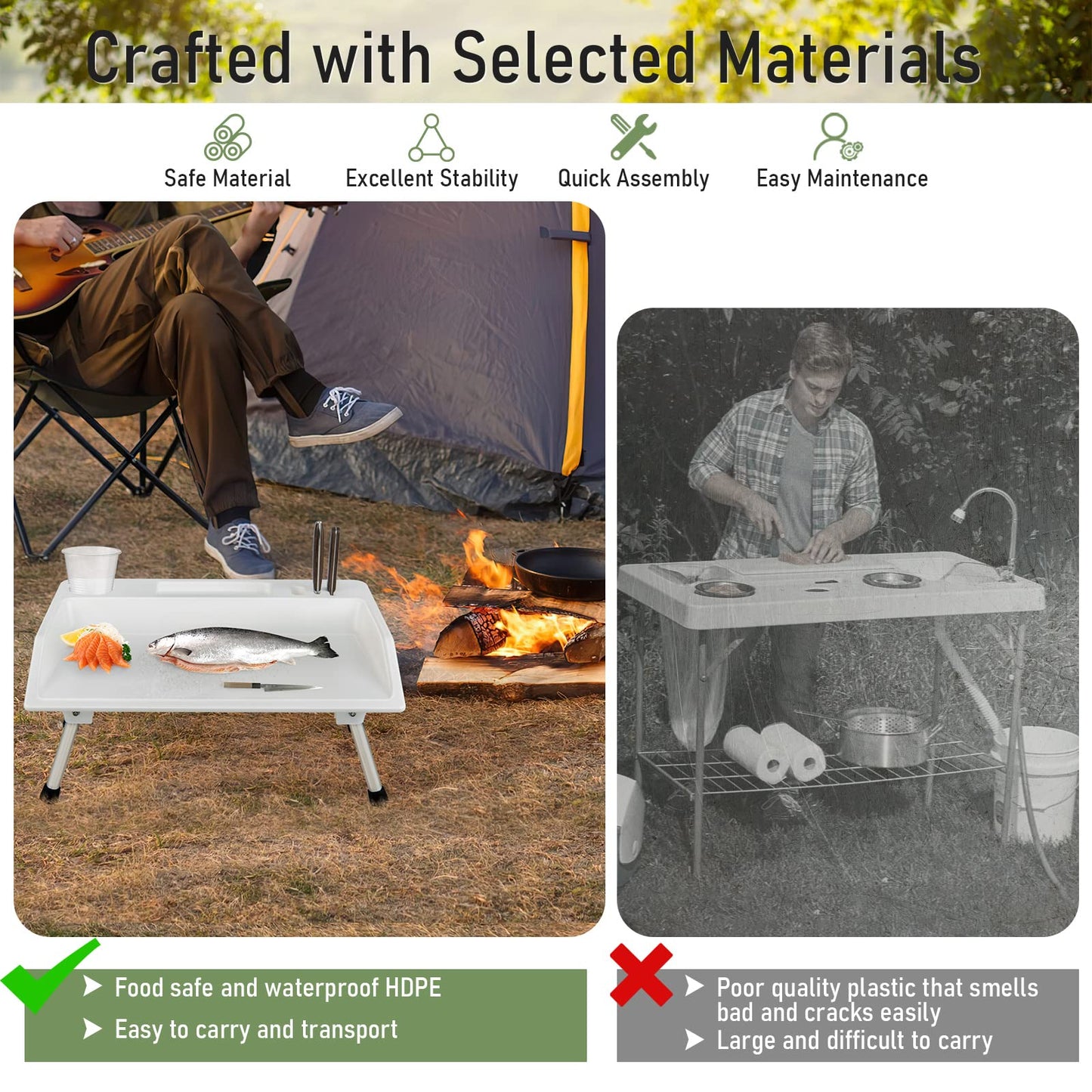 Portable Fish Fillet Washing Station with Drainage Hose & Knife Groove