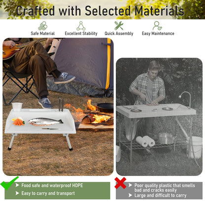 Portable Fish Fillet Washing Station with Drainage Hose & Knife Groove