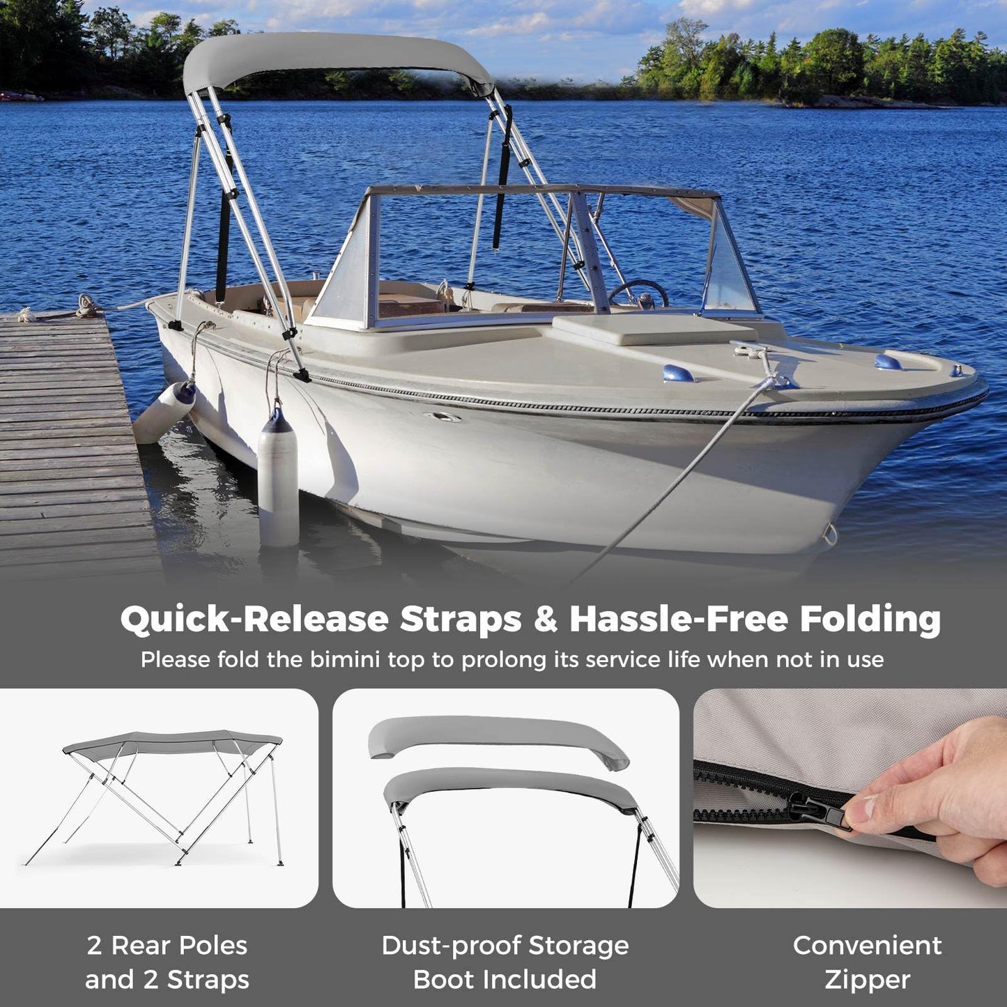 Boat Bimini Top Waterproof Fade-Resistant Oxford Canopy (240 x 215-228 x 137 cm (L x W x H)