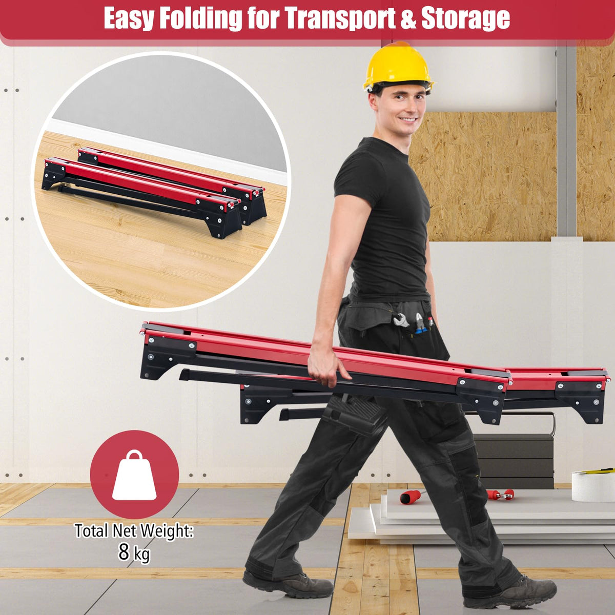 Portable Sawhorse Twin Pack 500kg Load Each with 2x4 Support Arms