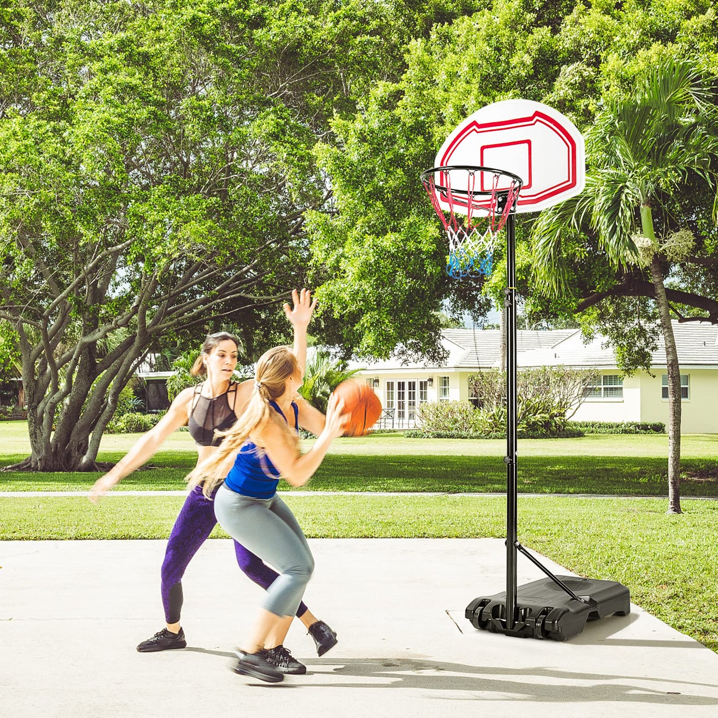 Height Adjustable Basketball System with 2 Nets Fillable Base 2 Built-in Wheels