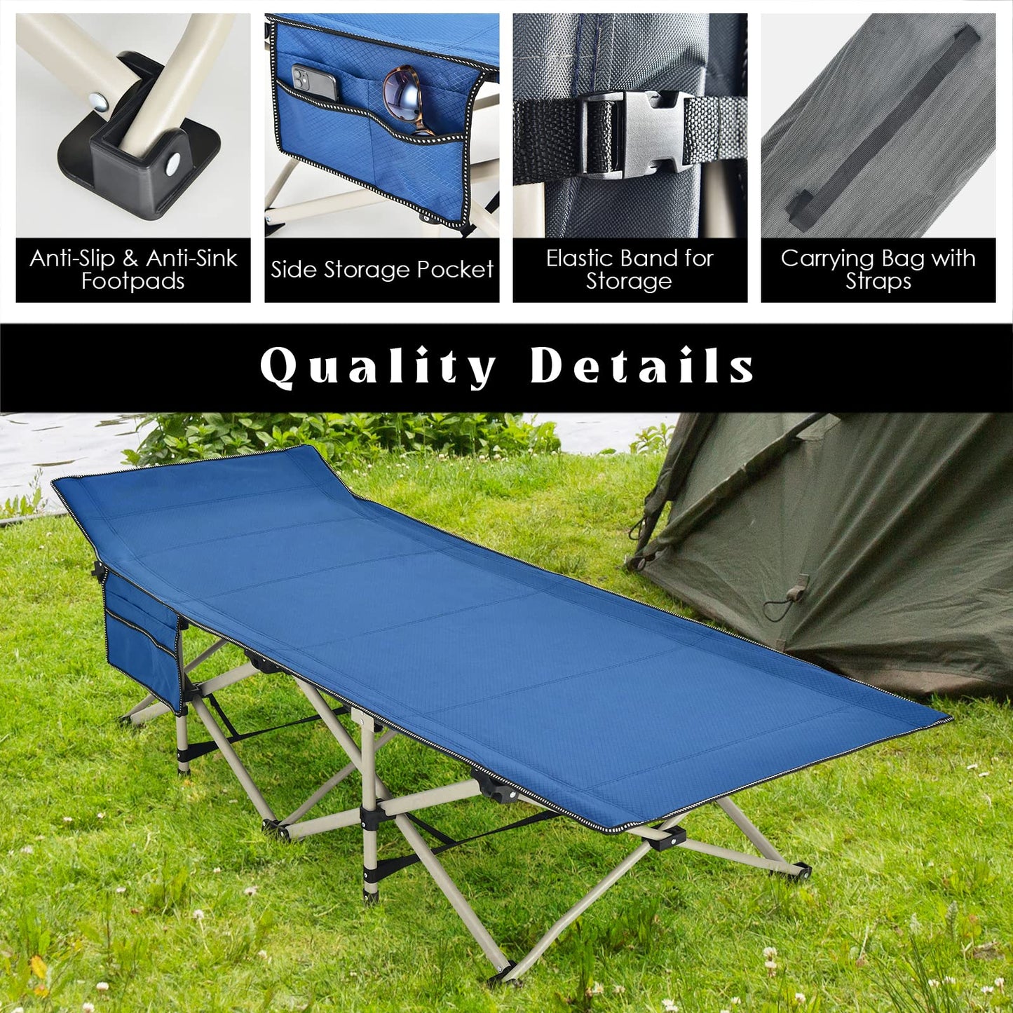 Foldable Camping Cot Load up to 400KG for Camp Beach Office