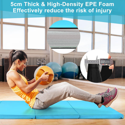Folding Gymnastics Mat 240 cm x 116 cm x 5 cm Exercise Tumbling Mat w/ Carrying Handles for Home Gym Fitness