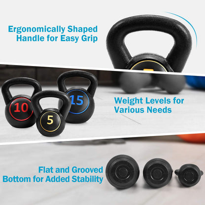 3 Pieces HDPE Coated Concrete Kettlebell Kit with Easy Grip Handle