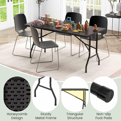 Outdoor Dining Table w/Wood Grain HDPE Tabletop 4-6 Person Camping Table
