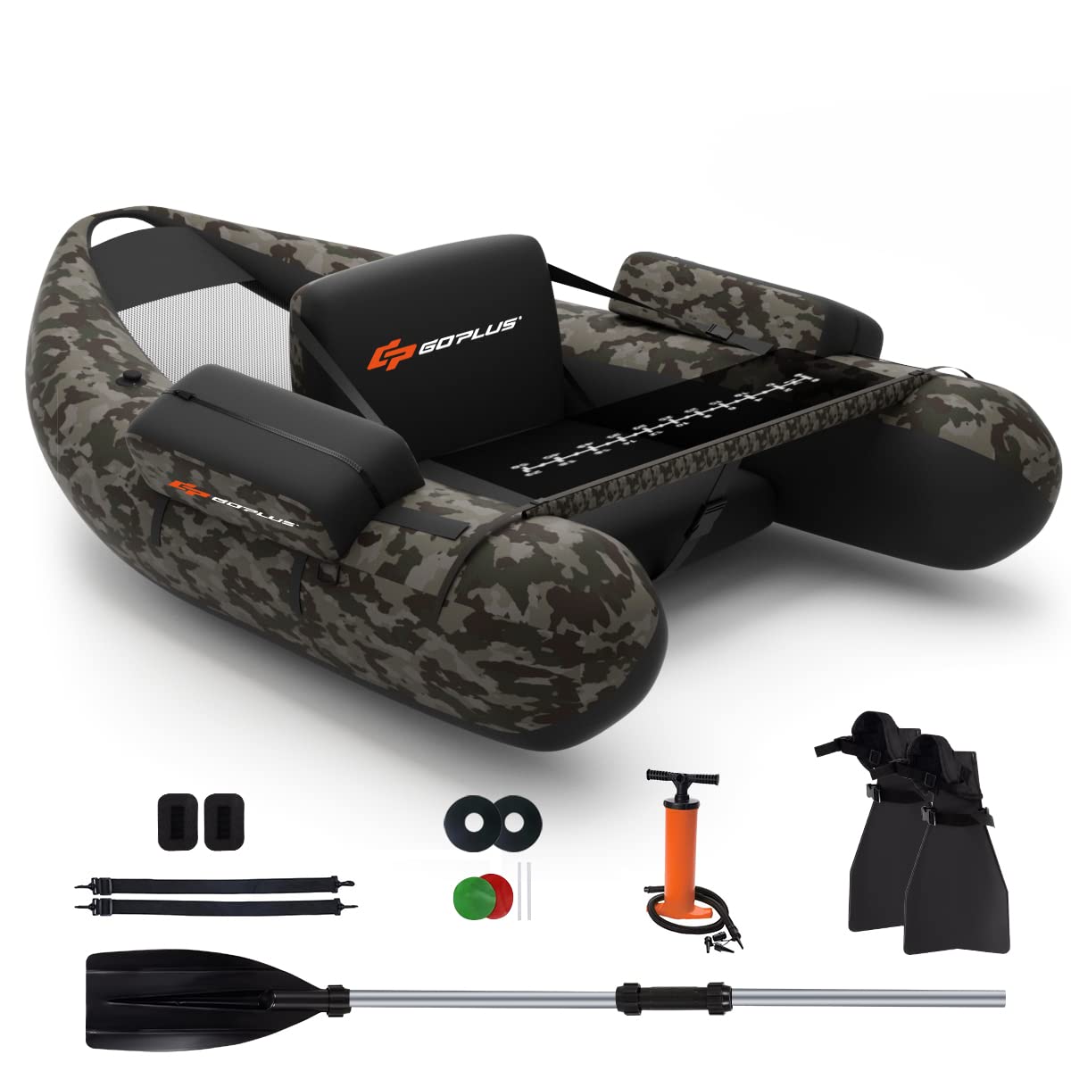 Inflatable Fishing Float Tube with Inflatable Seat Adjustable Backrest