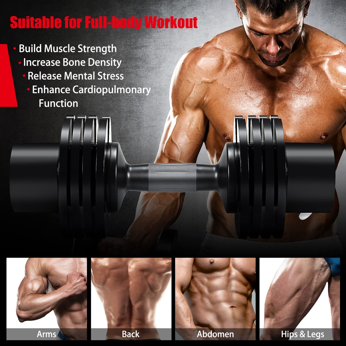 5-in-1 Adjustable Dumbbell Single Dumbbell with Adjustable & Non-Slip Metal Handle