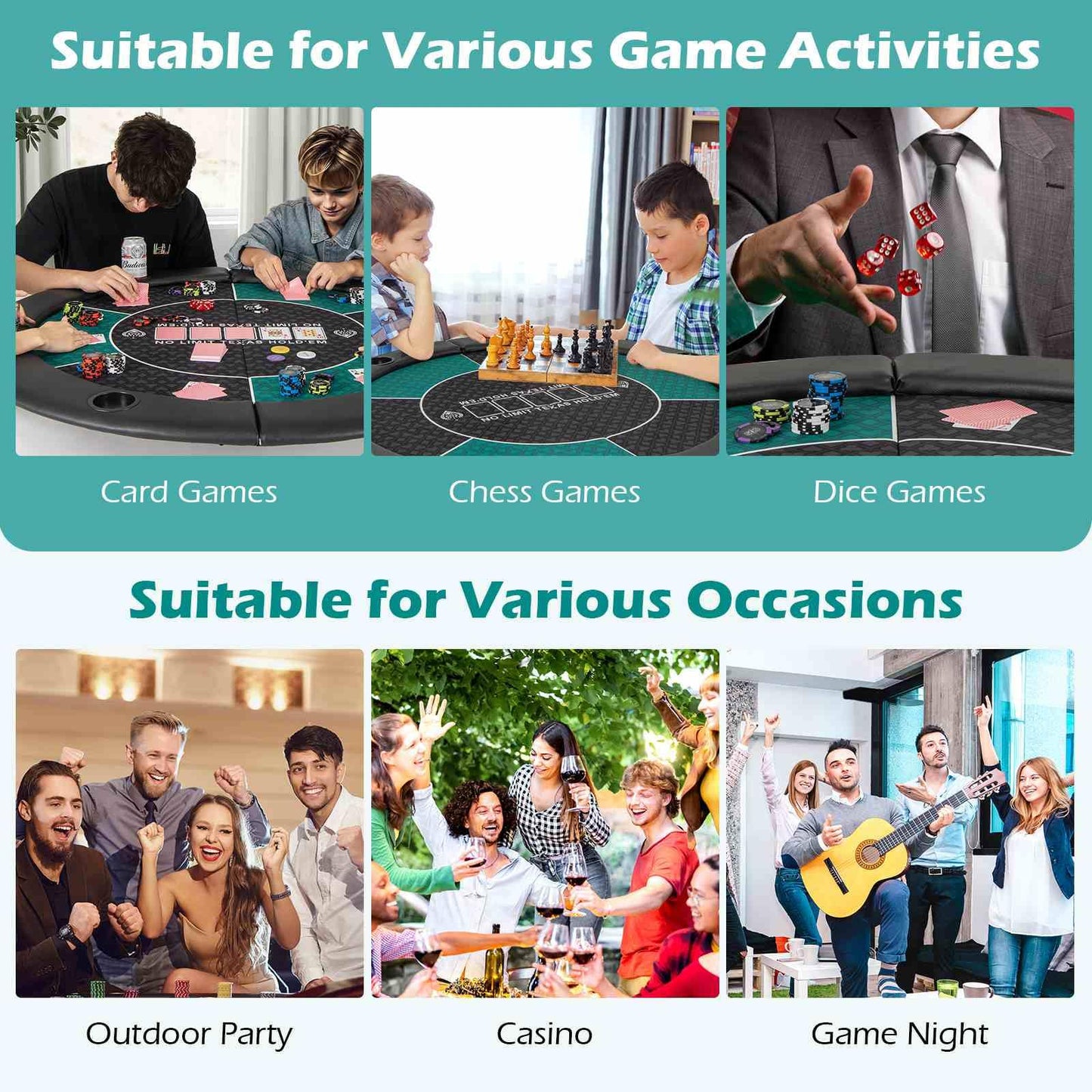 1.2M 6-Player Foldable Poker Table Top