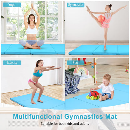 Folding Gymnastics Mat 240 cm x 116 cm x 5 cm Exercise Tumbling Mat w/ Carrying Handles for Home Gym Fitness