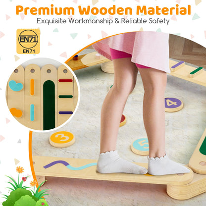 Wooden Kids Balance Beam Set with Stepping Stones