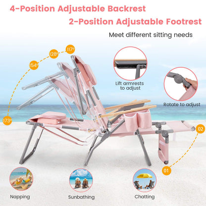 3-IN-1 Foldable Beach Chair with Face Hole and Footrest for Camping Poolside