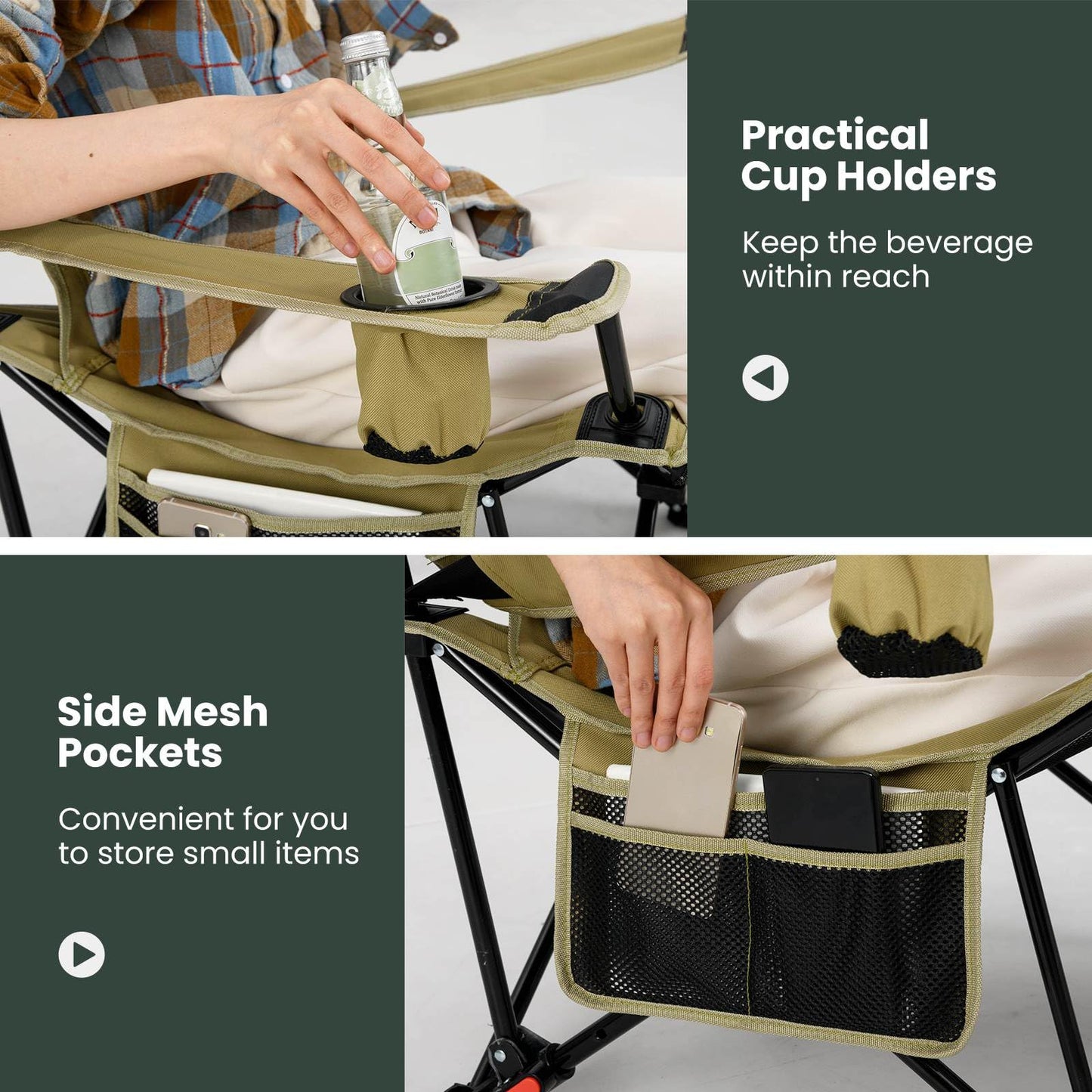 2 in 1 Portable Camping Chair with Detachable Footrest Adjustable Backrest