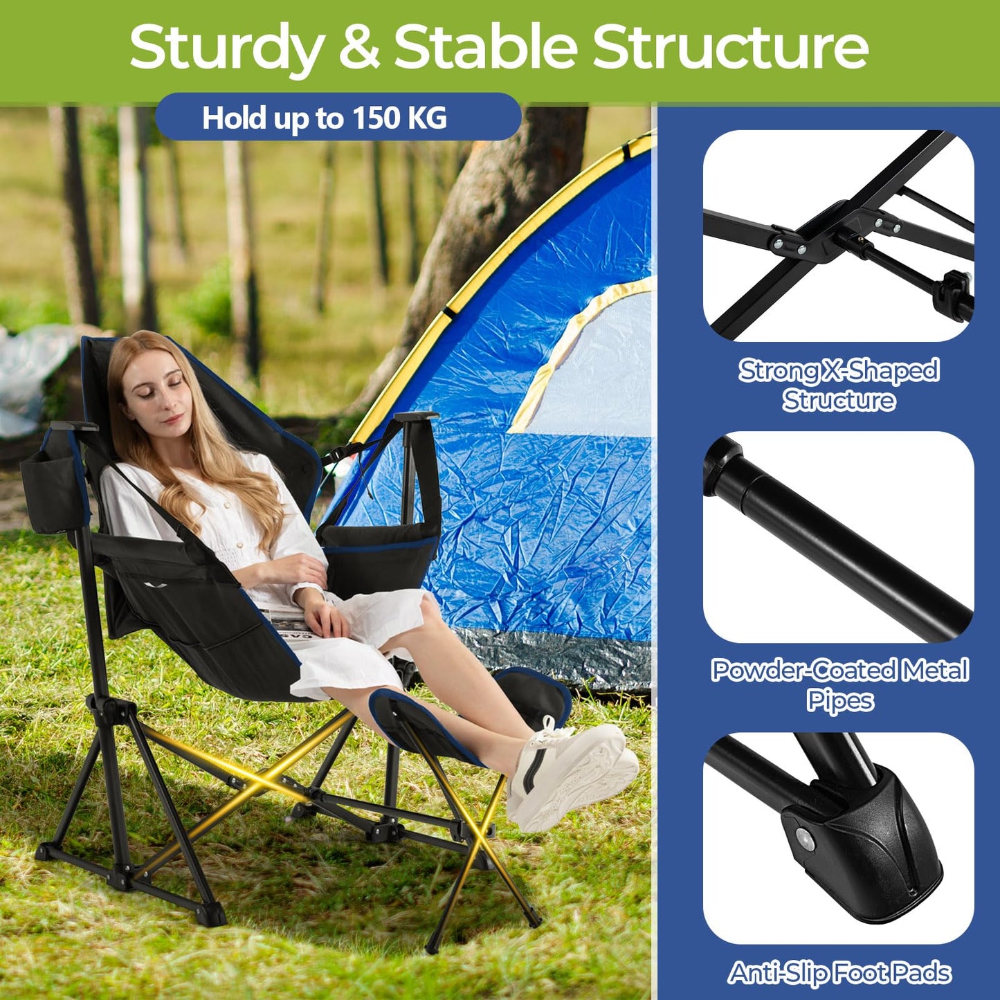Portable Folding Outdoor Reclining Chair w/Adjustable Backrest & Footrest