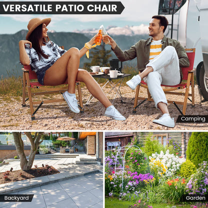 Folding Low Beach Chair with Solid Bamboo Frame & Breathable Fabric