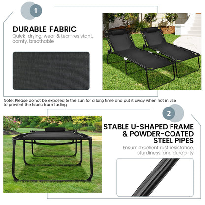 Beach Lounge Chair, X-Large Folding Chaise Lounger with Detachable Pillow