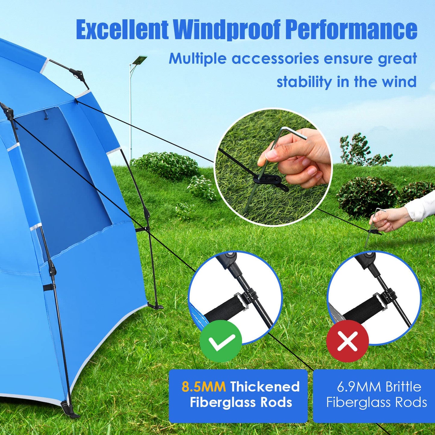 Instant Pop-up Beach Tent for 3-4 Persons Windproof Sunshade Canopy Cabana