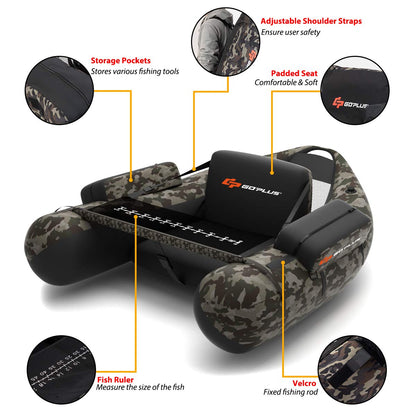 Inflatable Fishing Float Tube with Inflatable Seat Adjustable Backrest