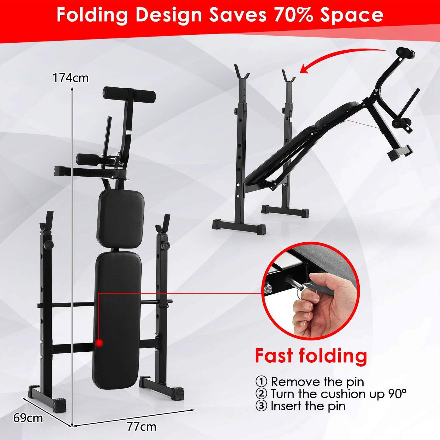 Adjustable Weight Bench & Barbell Rack Set Multipurpose Fitness Machine