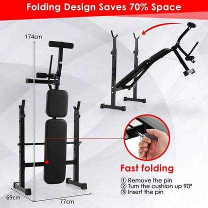 Adjustable Weight Bench & Barbell Rack Set Multipurpose Fitness Machine