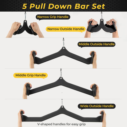 LAT Pulldown Attachment Set, T-bar V-bar Pulley Cable Attachments