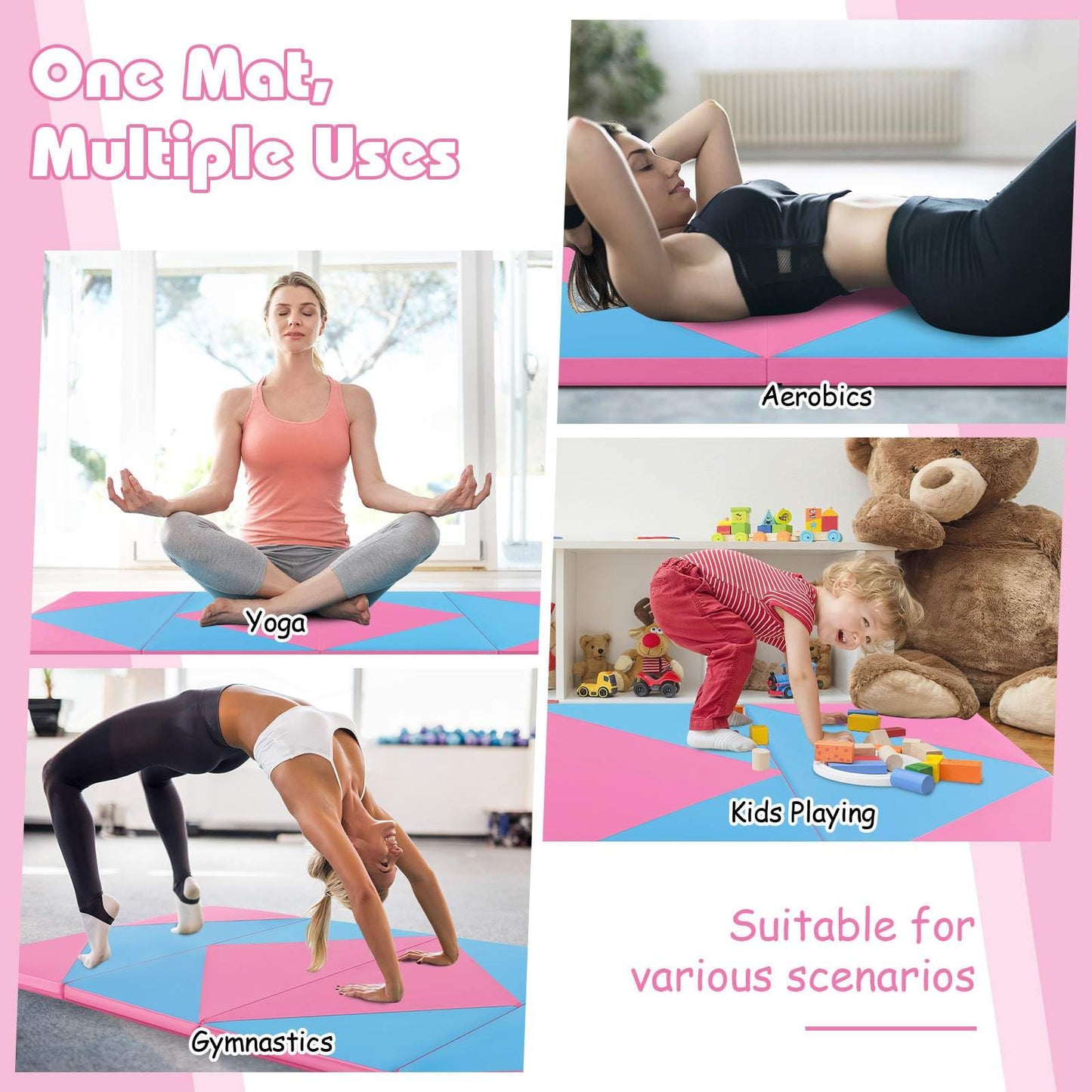 240 x 117 x 5 cm Gymnastics Mat with Carrying Handles & Hook and Loop Fasteners