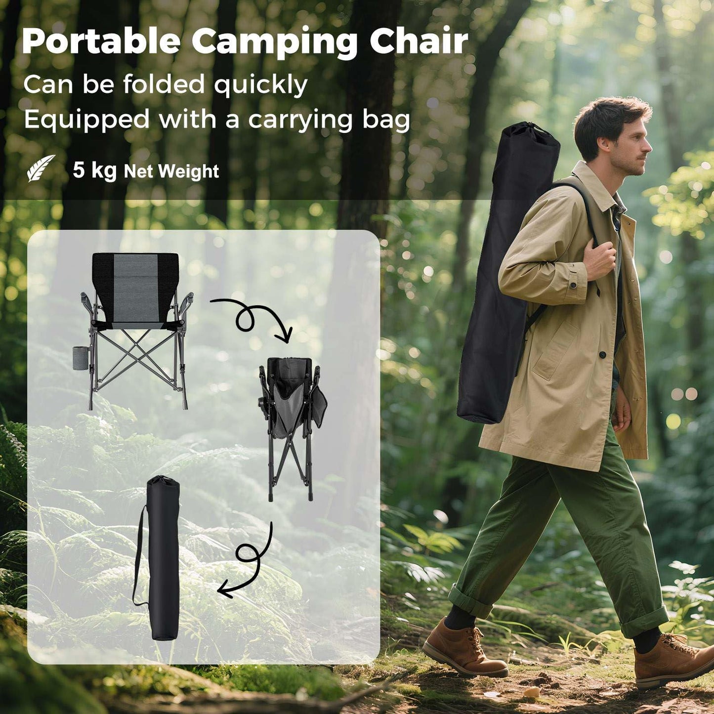 Outdoor Folding Oxford Cloth Chair with Cup Holder 160 kg Max Load