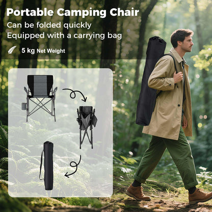 Outdoor Folding Oxford Cloth Chair with Cup Holder 160 kg Max Load