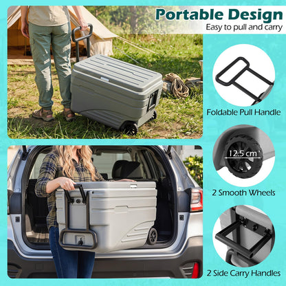 80L Portable Wheeled Ice Cooler, All-Weather HDPE Ice Chest