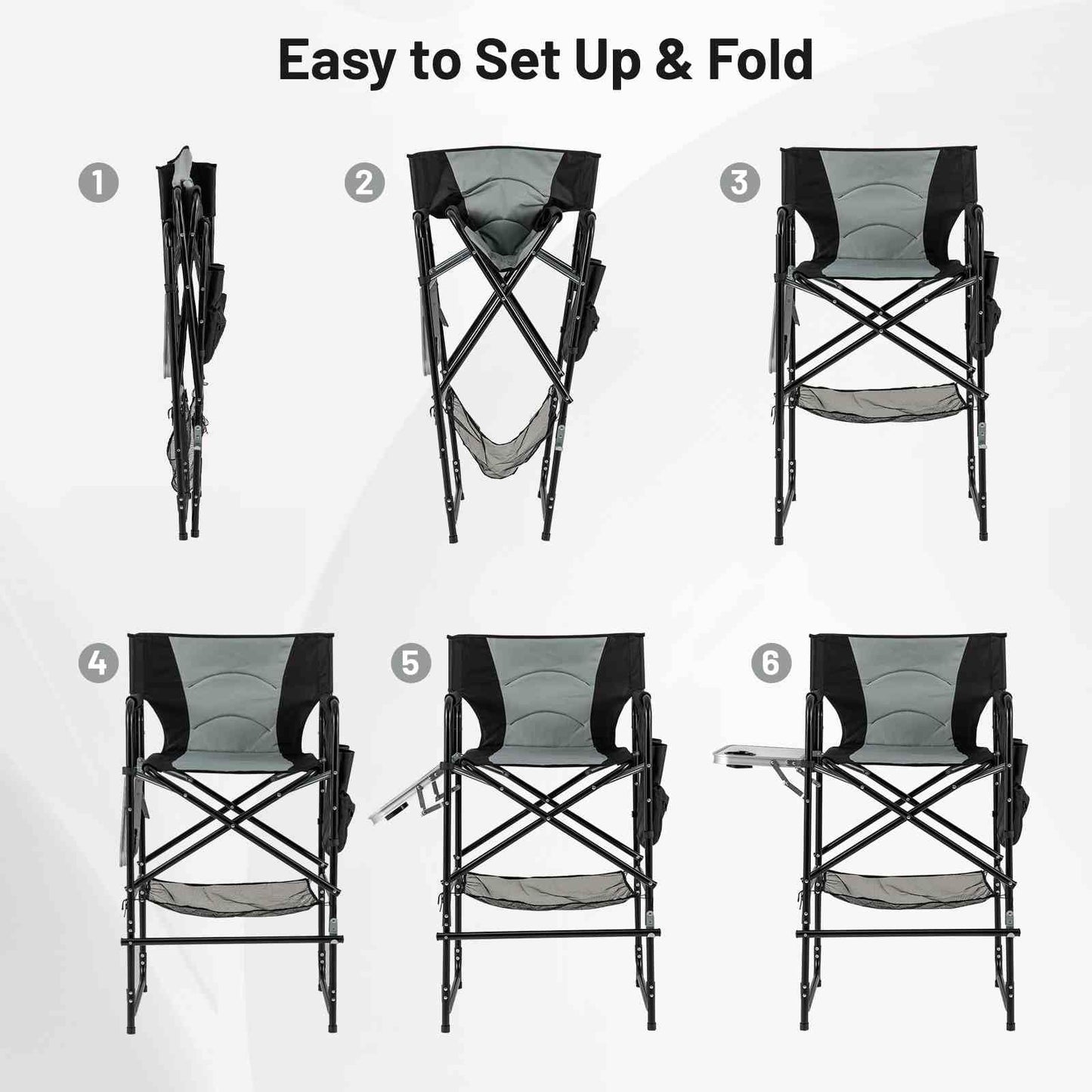 116.5 cm Tall Directors Chair with Foldable Side Table & Footrest