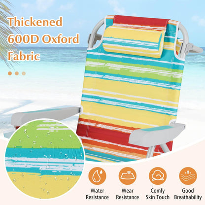 Foldable 5-Position Backpack Beach Chair with Cup Holder
