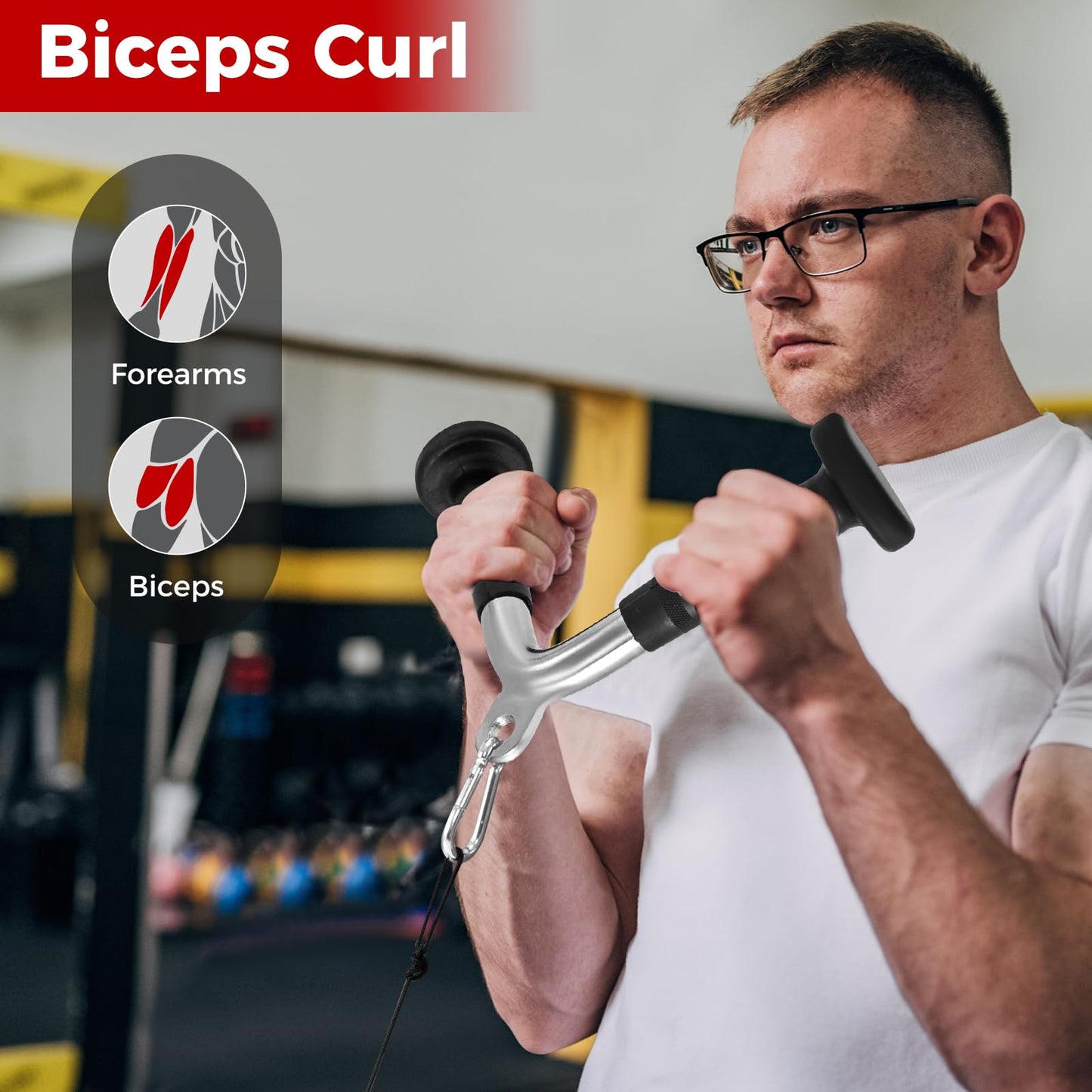 LAT Pulldown Attachments incl. V-Shaped Press Down Handle, Straight Bar, Tricep Rope & Double D Handle
