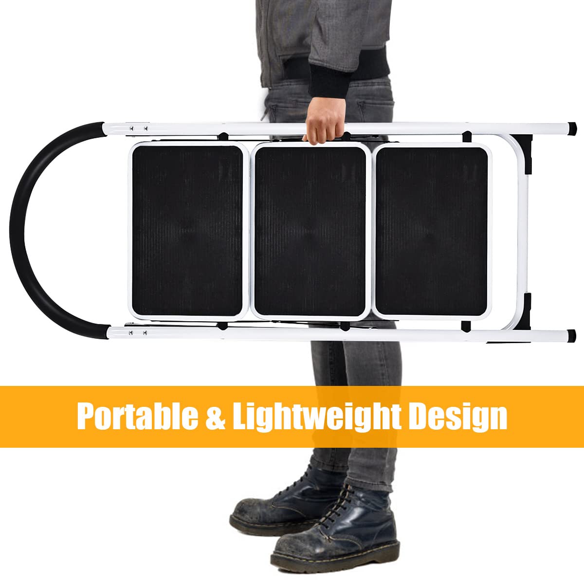 Folding 2/3 Steps Iron Stepladder with Platform and Handrail