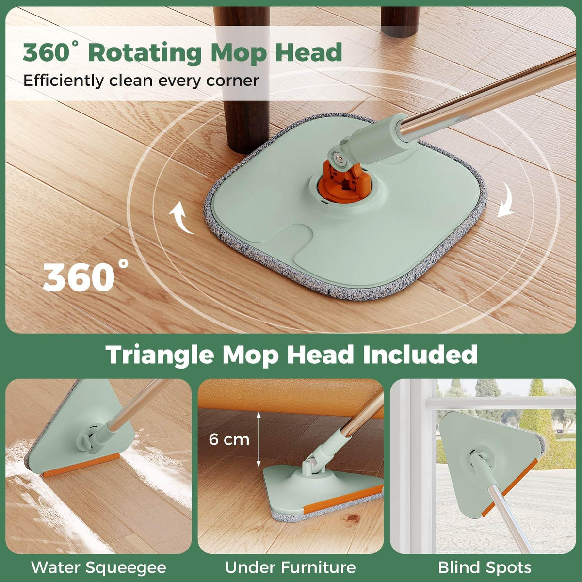 Flat Floor Mop and Bucket System with Mope Heads and Clean and Dirty Water Separation