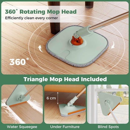 Flat Floor Mop and Bucket System with Mope Heads and Clean and Dirty Water Separation