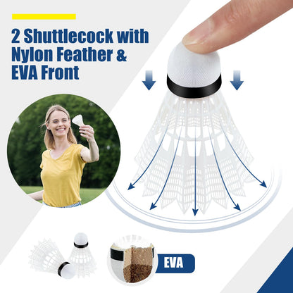 Portable Badminton Set with 2 Shuttlecocks Footpads Clamp Pads Carry Bag