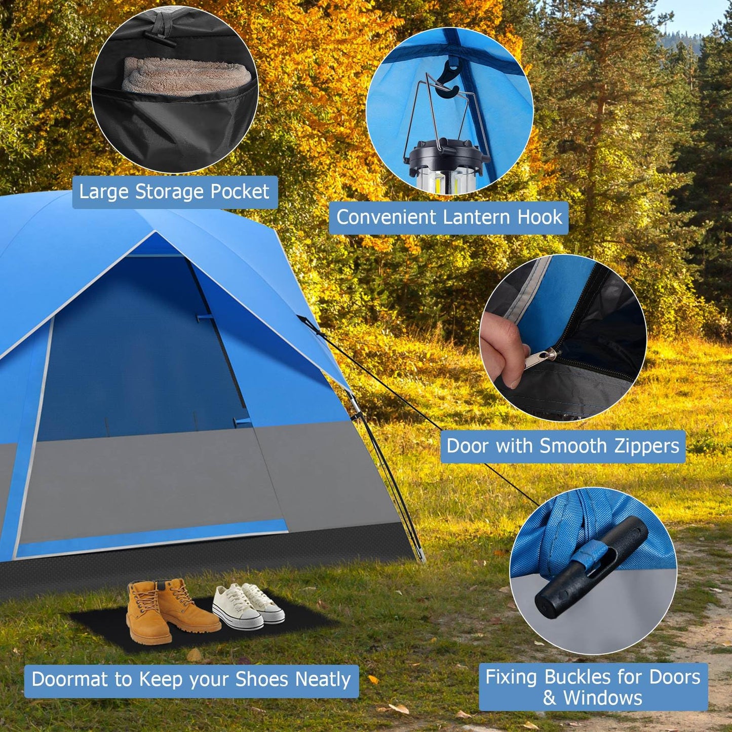 3 Person Outdoor Camping Tent Waterproof Family Tent w/Carrying Bag