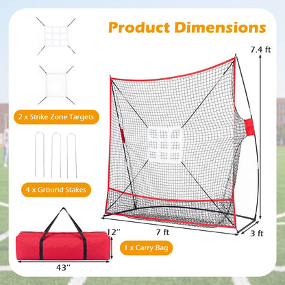 7x7.4FT Exatra Large Baseball Practice Net, Softball Pitching Net